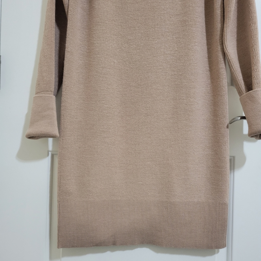 Banana Republic Mock Neck Responsible Wool Merino Mini Dress M Sand Dune - Picture 8 of 10